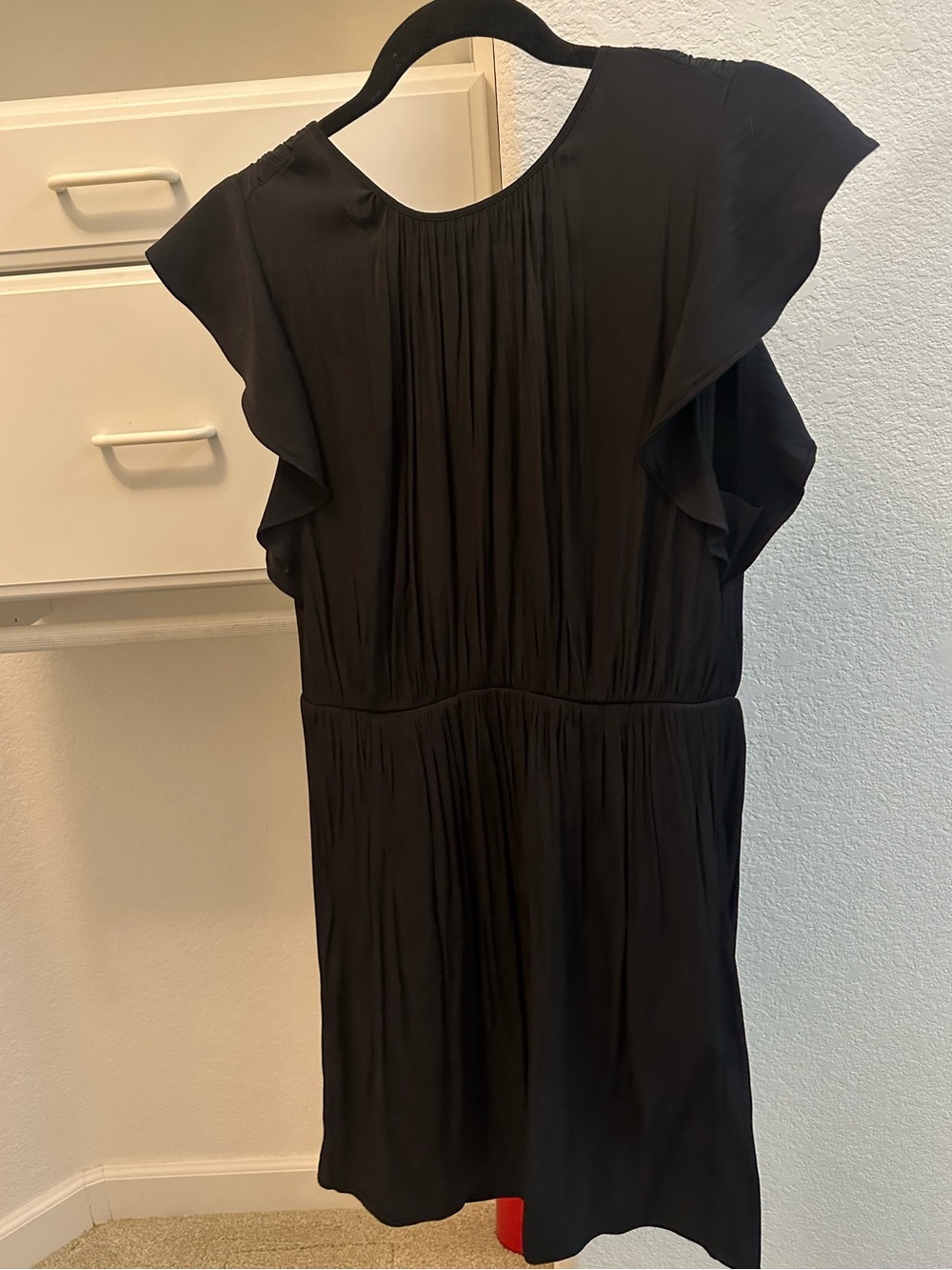 Wilfred Black Pleated Flutter-Sleeve Dress